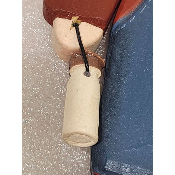 Wood Hand Painted Santa Ornament Farmer Milk Farmhouse Christmas Movable Arms 6" - Picture 6 of 7